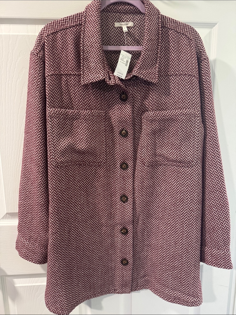 Maurices Pink and White Herringbone Button-Front Jacket Shirt